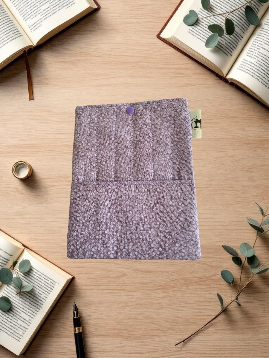 Quilted Book Sleeve in Lilac Ditsy Floral Fabric 