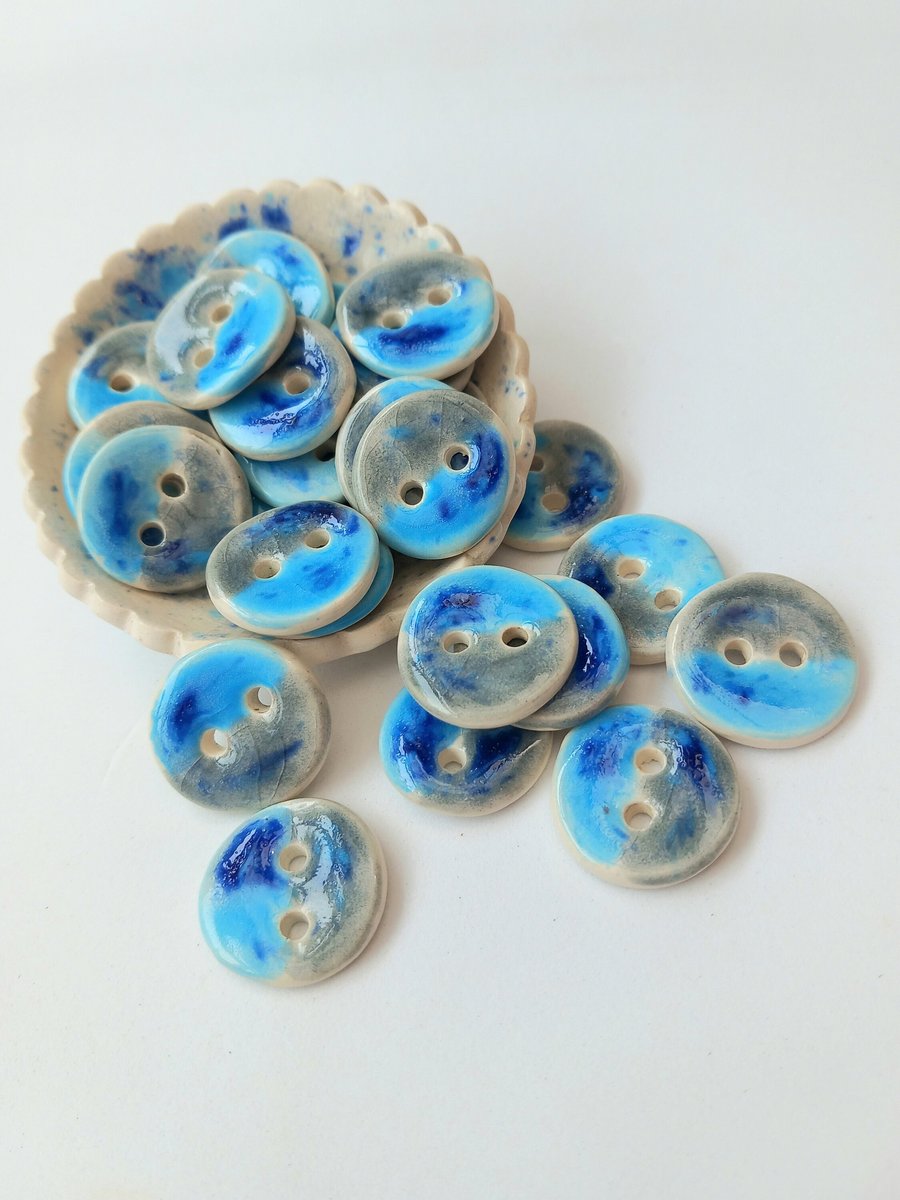 Half and Half blue and grey buttons with a blue... Folksy