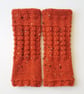 Fingerless Gloves Mittens Wrist Warmers in Burnt Orange Tweed Aran Wool - Image 3