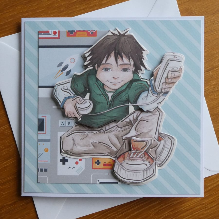 Birthday Card - Boy With Games Controller - With Wonderful Wishes