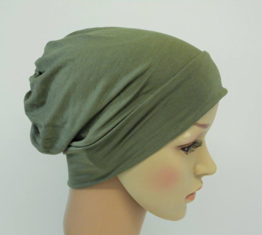 Khaki green lightweight chemo hat for women, alopecia, hair loss, scalp problem