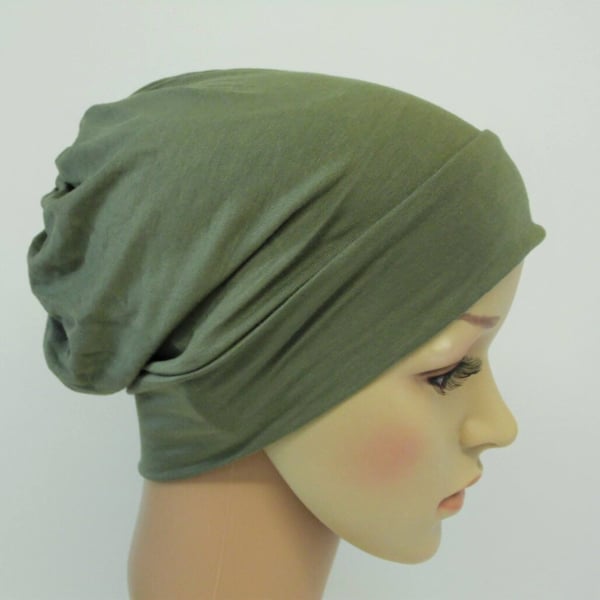 Khaki green lightweight chemo hat for women, alopecia, hair loss, scalp problem