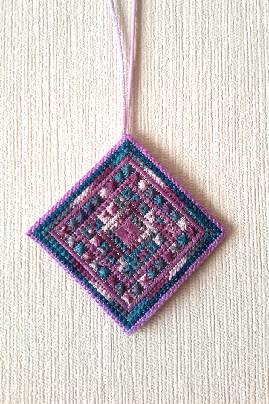 Needlepoint Wall Hanging. Hand Embroidered Decorative Tile, Hanging decoration