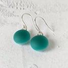 Teal green matt glass drop earrings