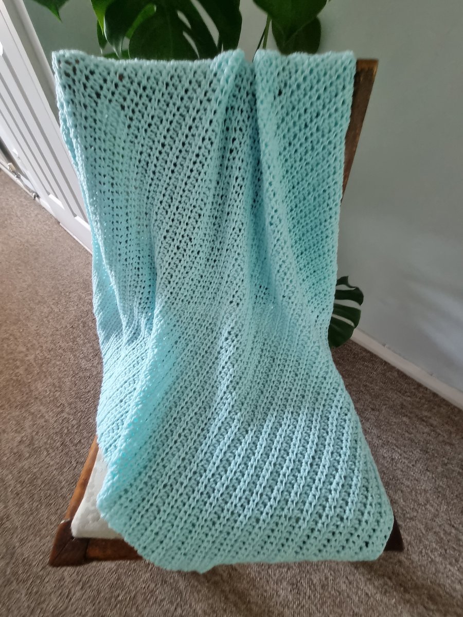 Hand made crochet blanket pale aqua colour super soft 
