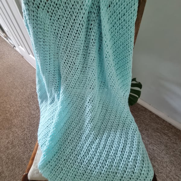 Hand made crochet blanket pale aqua colour super soft 