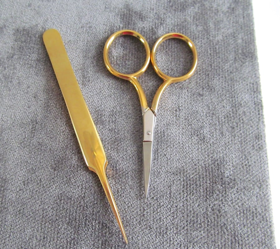 Scissors and Tweezer Set for Goldwork Embroidery