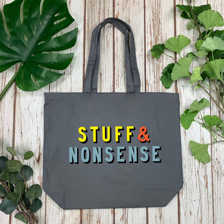 Stuff and Nonsense Organic cotton tote bag. Large grey shopper. Eco 