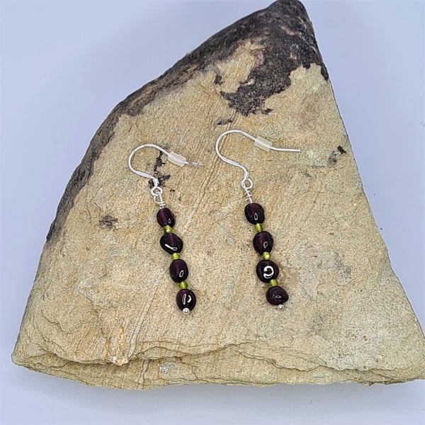 Garnet Peridot Sterling Silver Dangle Earrings