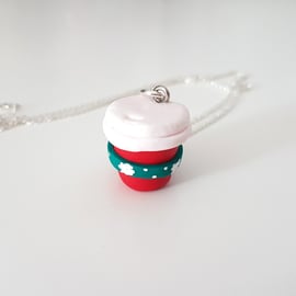 Christmas festive coffee cup necklace, Quirky, unique, fun