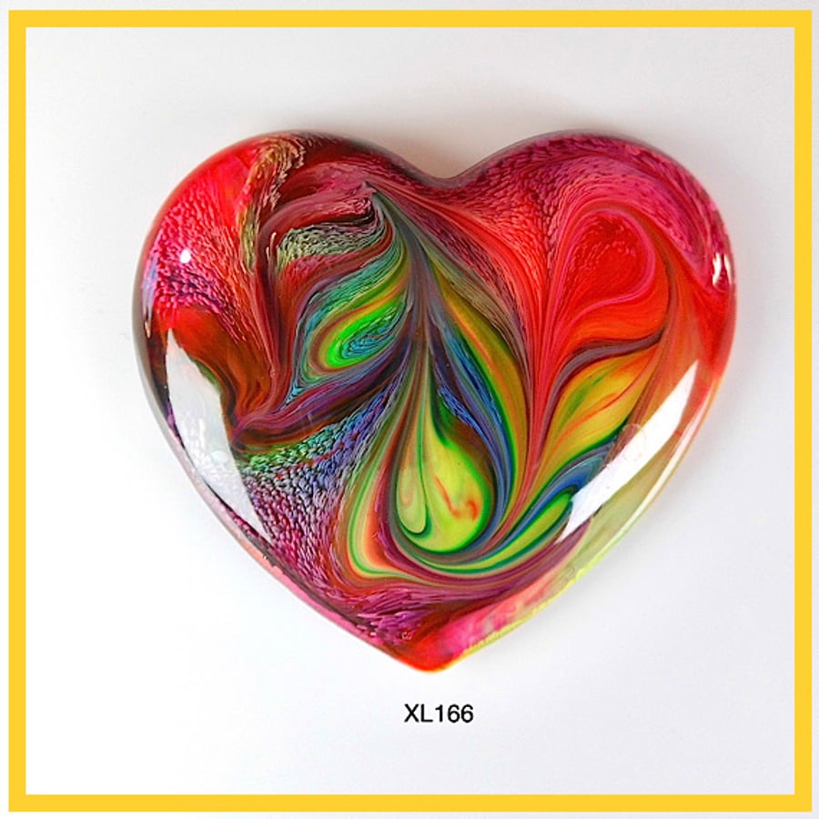XLarge Rainbow Heart Cabochon, hand made, Unique, Resin Jewelry, XL166