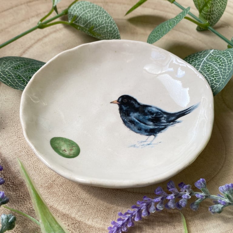 Blackbird Handmade Ceramic Dish, Garden Bird Dish