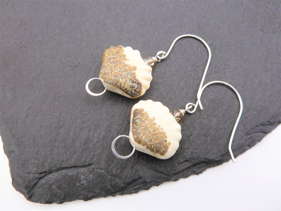 sterling silver earrings, lampwork glass shell jewellery
