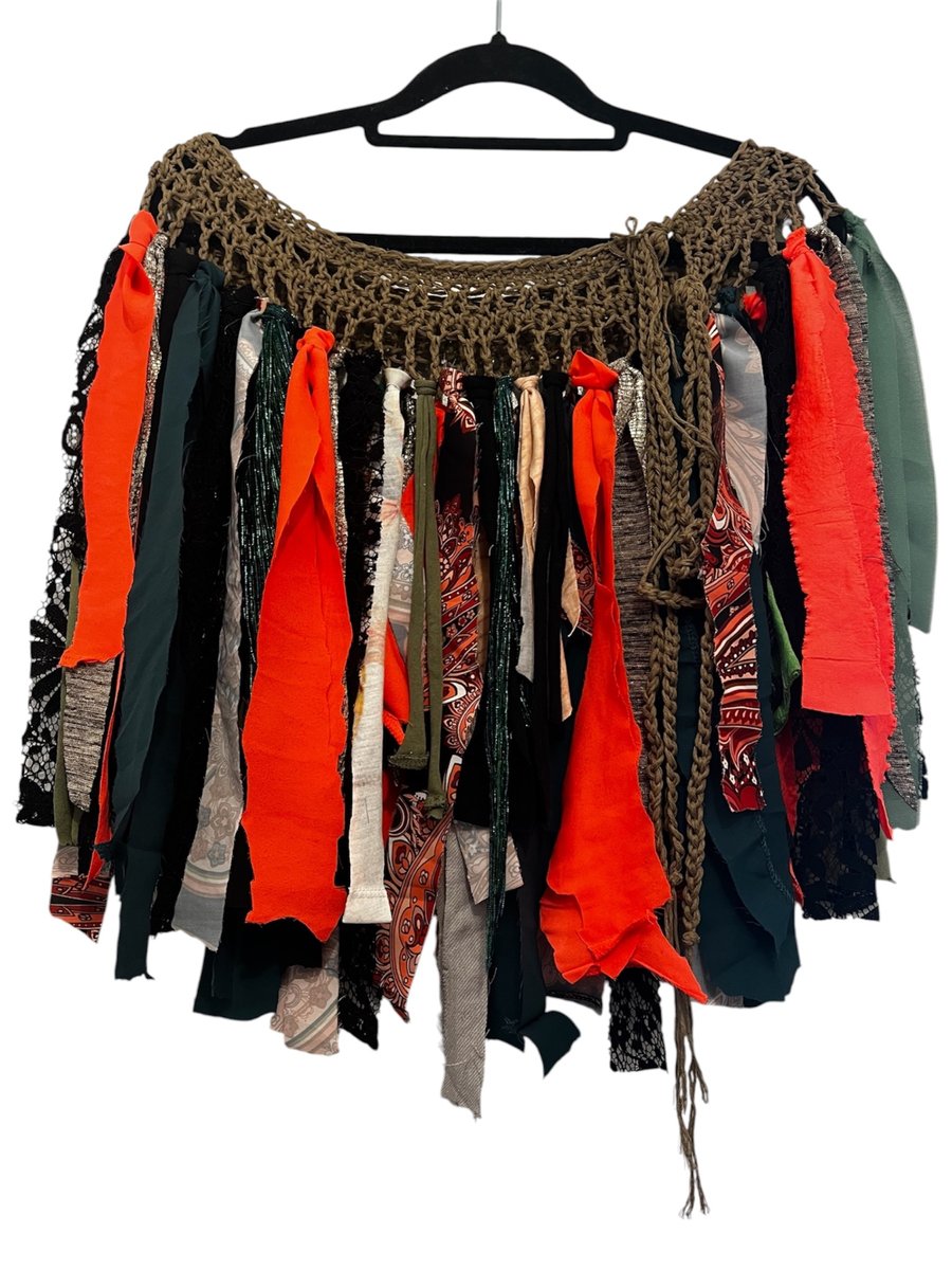Halloween Goth Upcycled Crochet Fringe Belt Skirt Dark Fairy Fae Ren Faire Plus 