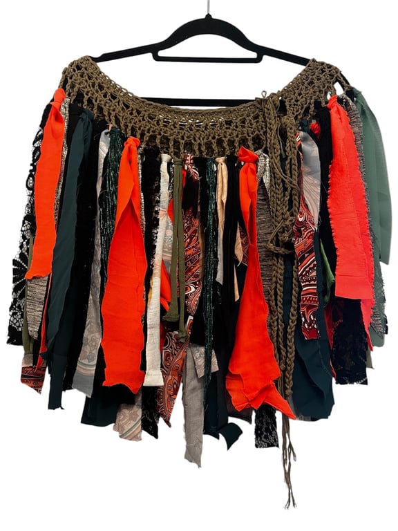Halloween Goth Upcycled Crochet Fringe Belt Skirt Dark Fairy Fae Ren Faire Plus 
