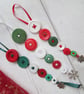 Set of Three Festive Button Dangle Christmas Tree Decorations - Image 1