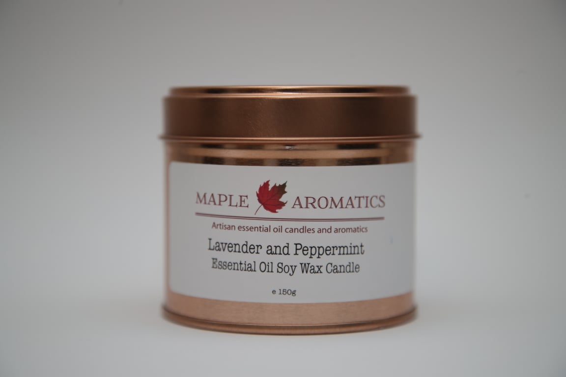 Maple Aromatics Lavender and Peppermint Soy Wax Rose Gold 150g Candle Tin