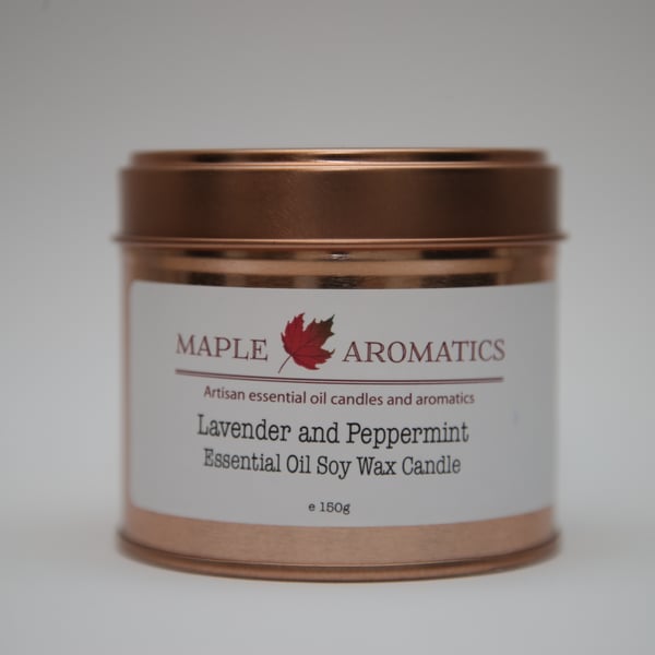 Maple Aromatics Lavender and Peppermint Soy Wax Rose Gold 150g Candle Tin
