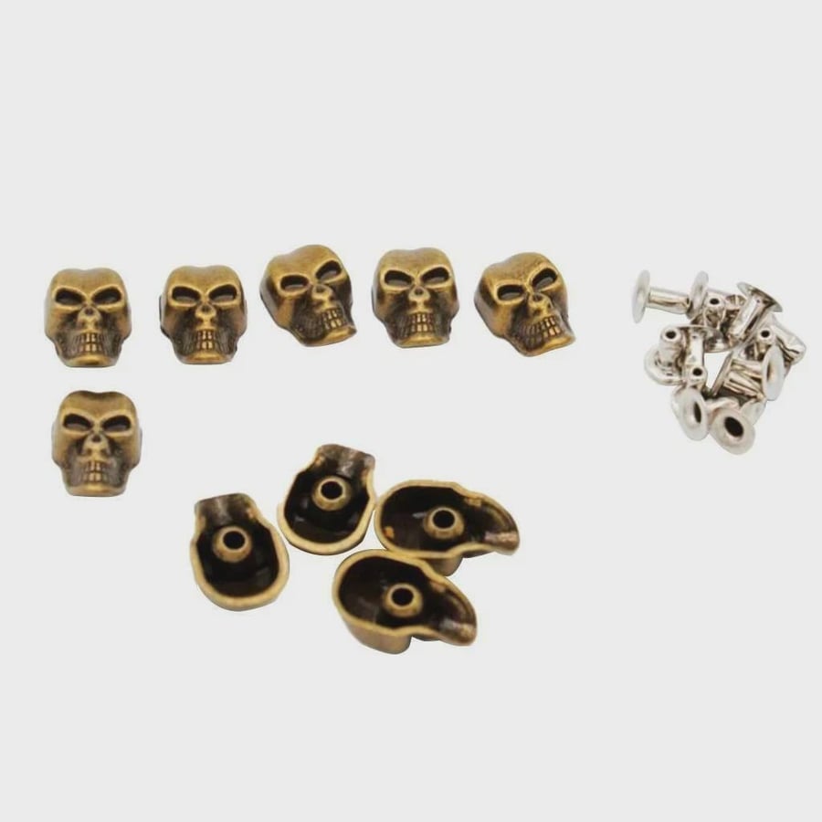 10X Skull Head Rivets Studs Metal Double Rivets