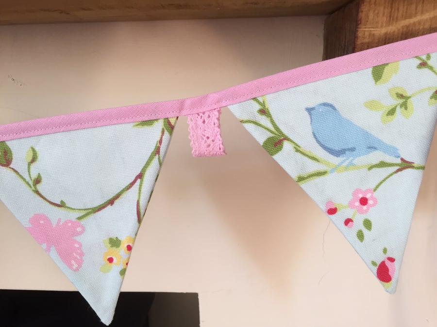 Pretty blue and pink bunting cottage chic bunting, wall decor room decor 