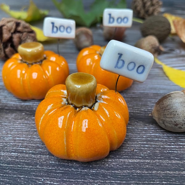 Handmade Ceramic Orange "boo" Pumpkins - Halloween Pumpkins - Mini Pumpkins