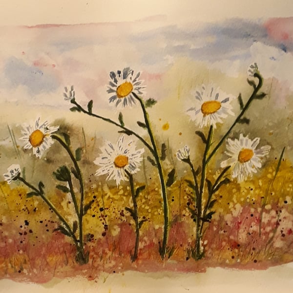 Daisies, Original painting on Fine-grain texture watercolour paper 300gsm