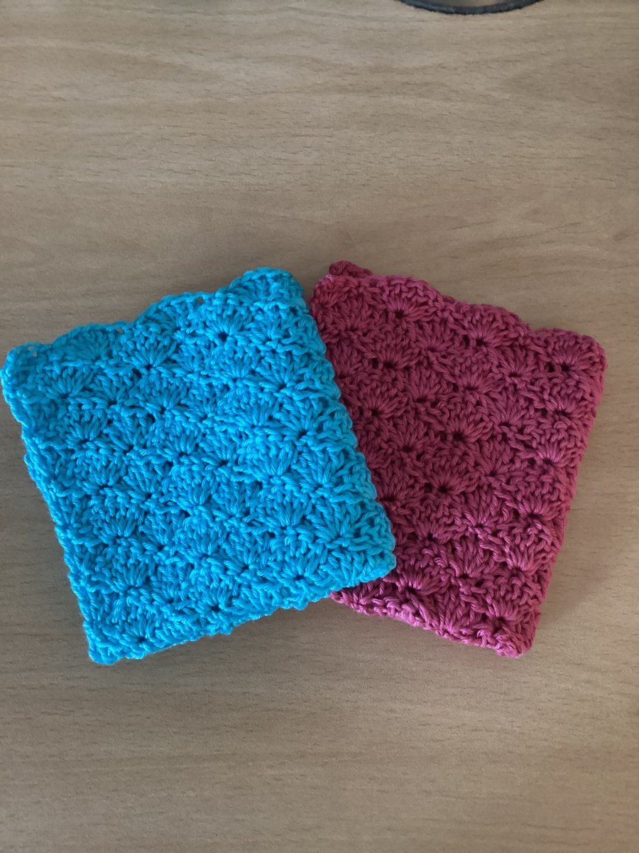 TWO CROCHET FACE CLOTHS 100%COTTON SIZE 9x9" REUSABLE WASH CLOTHS