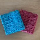 TWO CROCHET FACE CLOTHS 100%COTTON SIZE 9x9" REUSABLE WASH CLOTHS