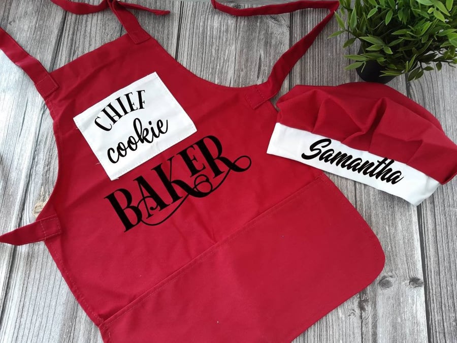 Children's personalised apron and bakers hat, gifts for children, cooking