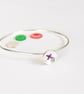 Silver button bangle, stitched button, textured silver - Image 2