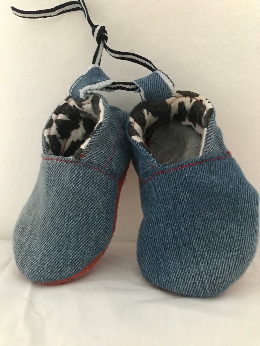 Sustainable Recycled Suede and Denim lined Baby Booties Pram Shoes 6-12 months 