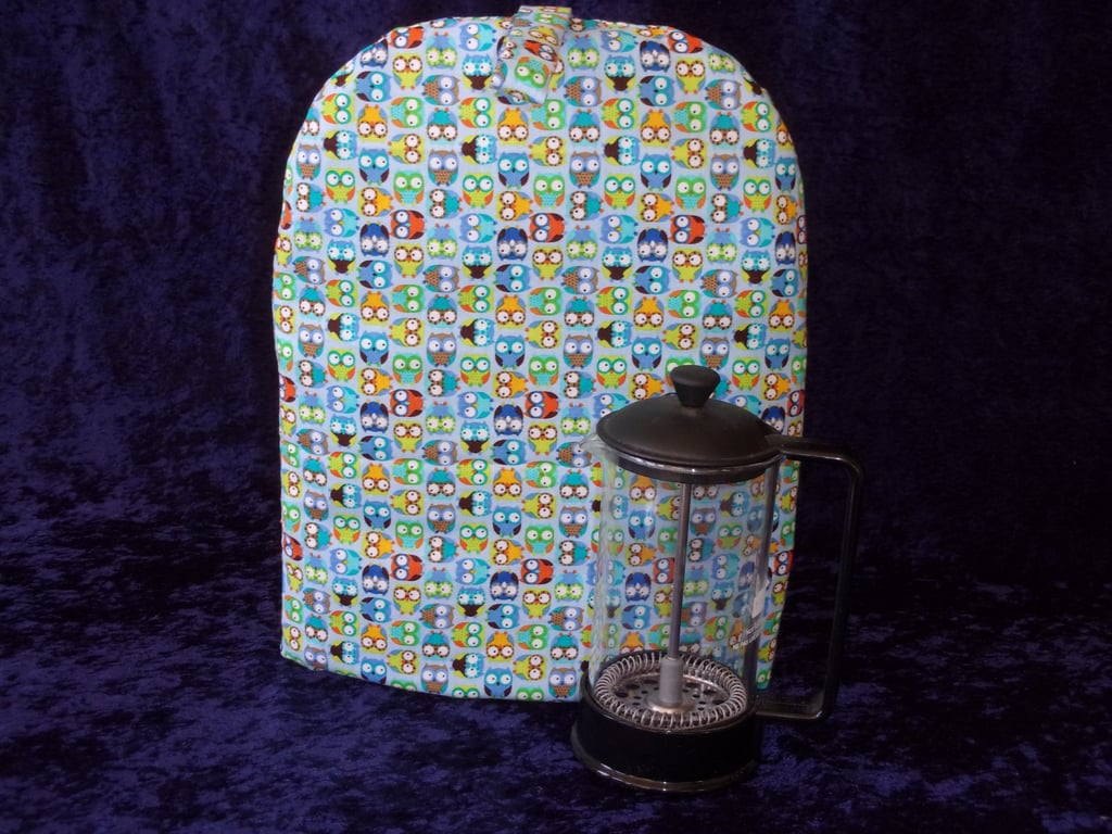 Multi colour small owls small coffee pot cosy