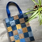 Blue Patchwork and Quilted Lined Tote Bag 