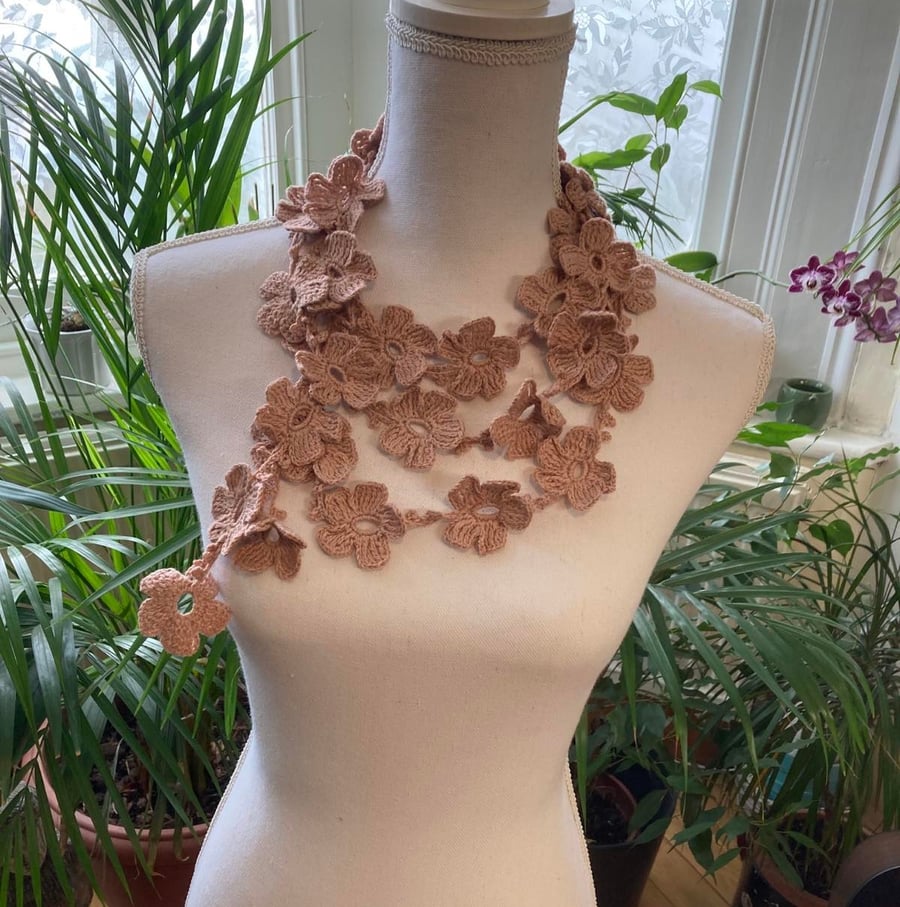 Beige crochet necklace-neck wrap-long necklace