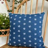 Cushion cover in navy with white starfish print, 36cm x 36cm