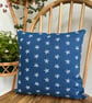 Cushion cover in navy with white starfish print, 36cm x 36cm