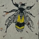 "Bright bee" linoprint A5 with acrylic.