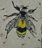 "Bright bee" linoprint A5 with acrylic.