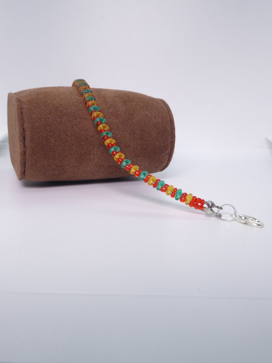 Yellow, Green and Red Dainty Beaded Bracelet