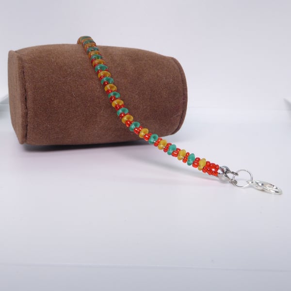 Yellow, Green and Red Dainty Beaded Bracelet