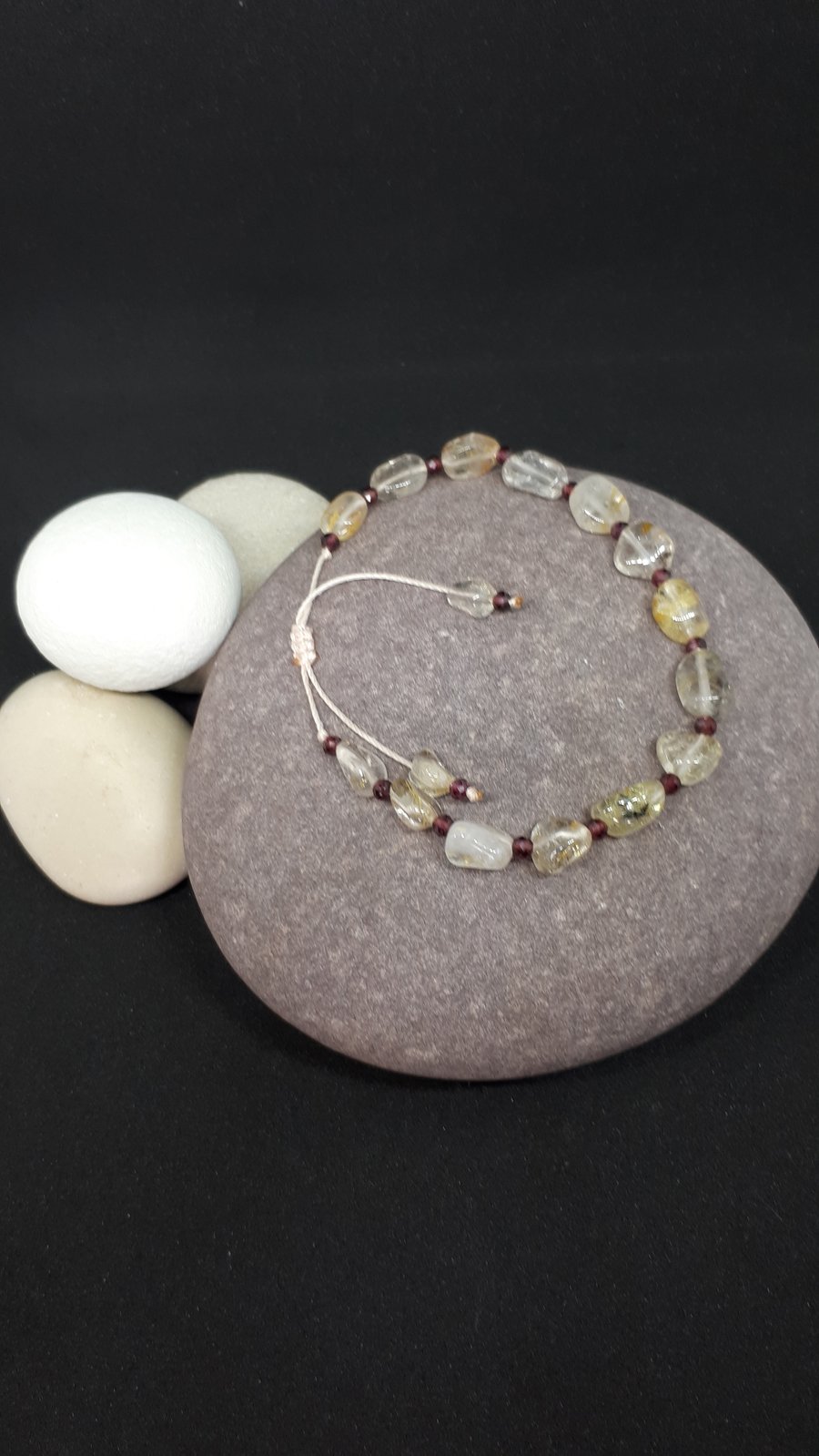 Rutile quartz and garnet bracelet one size macrame January birthstone