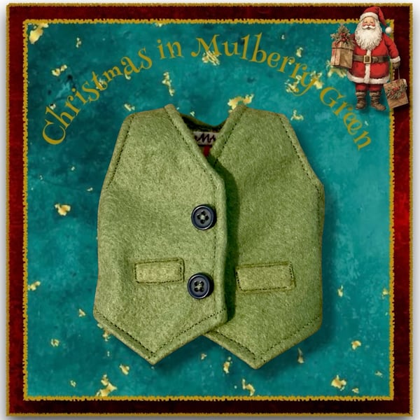 Tailored Green Felt Waistcoat - Lined with Fox Print Cotton