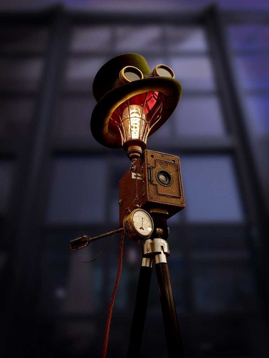 Upcycled Vintage 1920s Camera Steampunk Top Hat Tripod Lamp