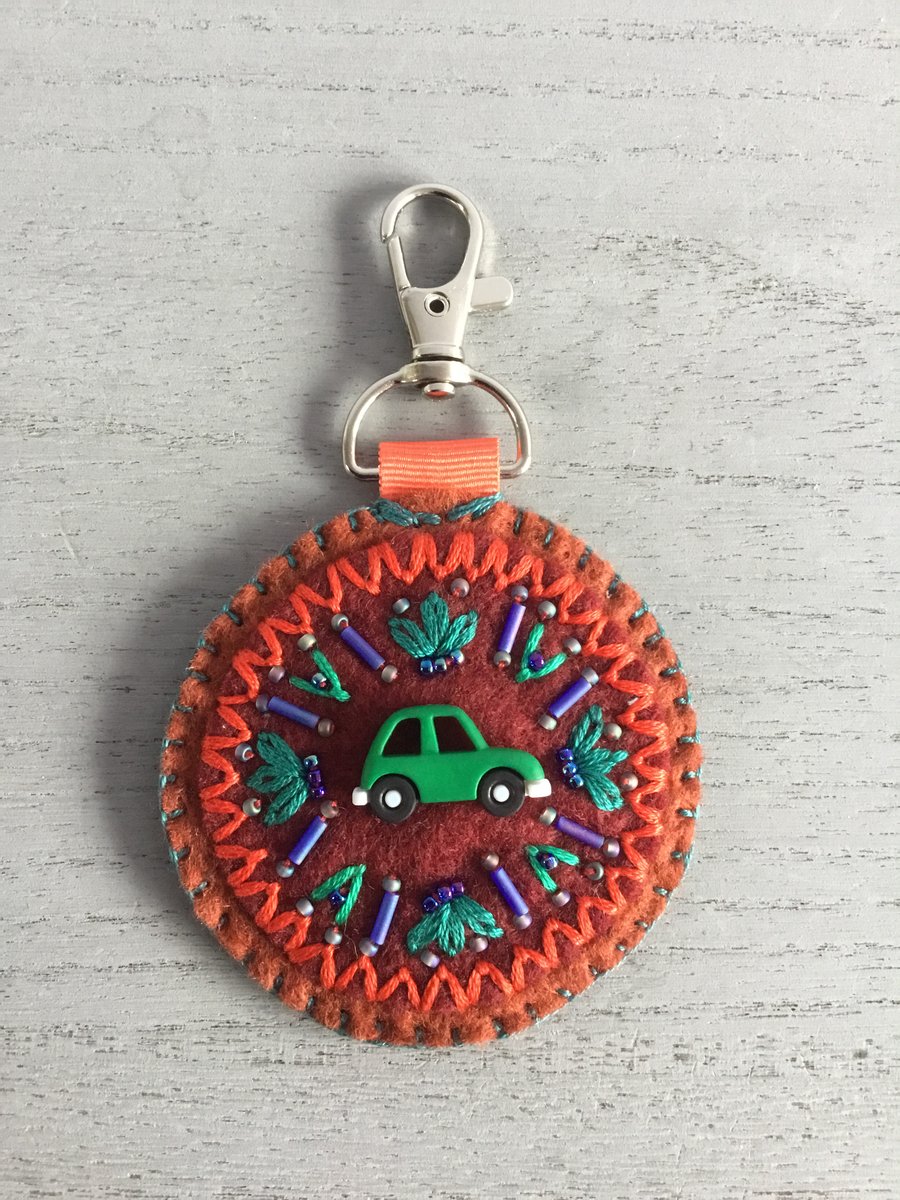 Hand Embroidered Car Keyring 