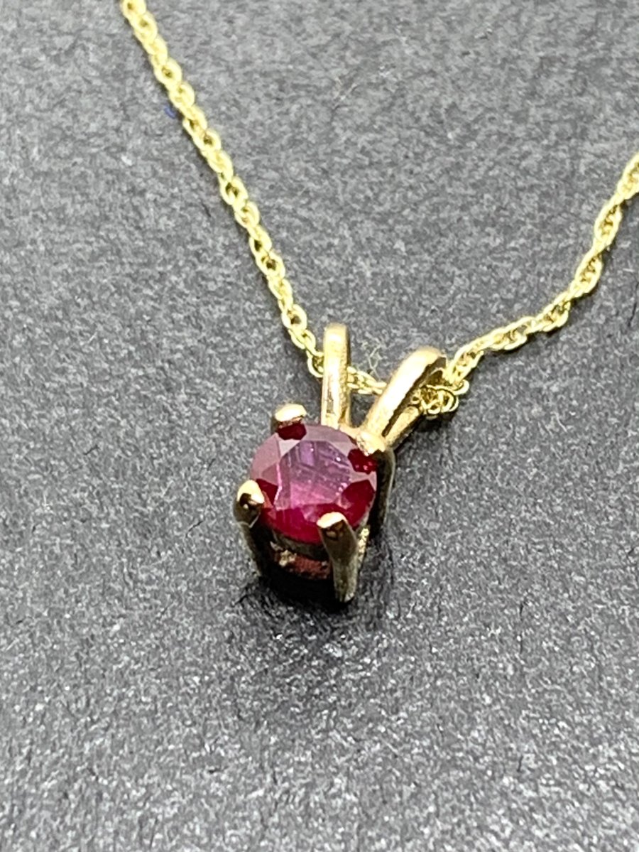 Delicate Ruby and Solid Gold Pendant and Chain, Handmade