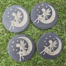 Celestial Fairy Black Slate Unique Coaster Laser Burn Design