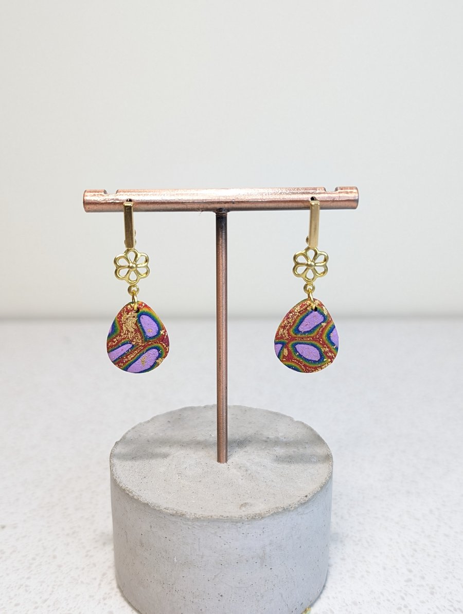 Rainbow flower pebble earrings 