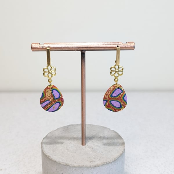 Rainbow flower pebble earrings 
