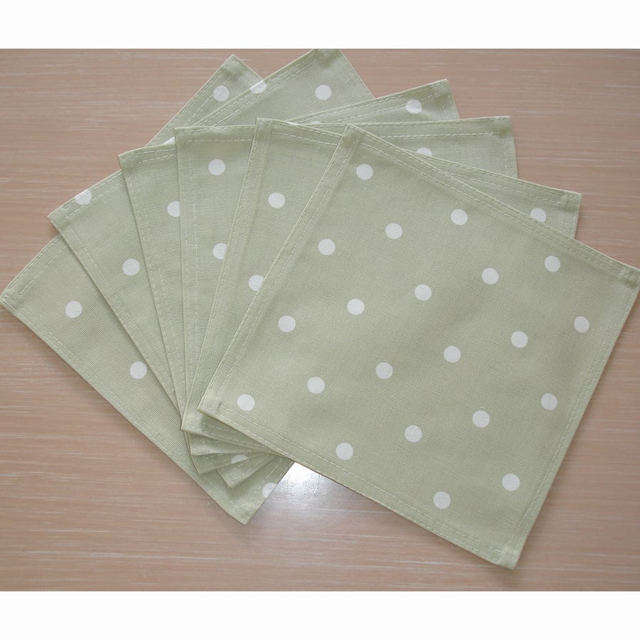 Napkins x 6 Green and White Polka Dot 18" Serviettes Washable Cotton Cloths