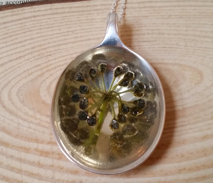 Upcycled Silver Plated Seed Spray Resin Spoon Necklace